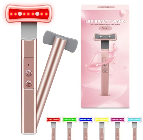 jidany Terapia a luce rossa per viso, 6 in 1, attrezzatura per la terapia della luce a LED per la pelle, bacchetta per il viso con massaggiatore facciale, bacchetta per la cura della pelle,