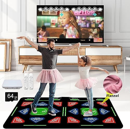 Dubbel dansmatta för barn och vuxna, 64 GB minneskort, fitness-dansspel med MV/3D-dansläge, tecknad film, 1 000 spel och 81 MV 885 HDMI-TV-underhållningssångar.