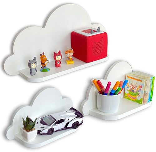 Petit Déco Wolkenregal 3er Set Holz – weiß, pflegeleicht & stilvoll | einfache Montage, nachhaltig & langlebig | Zeitloses Design, Designed in Deutschland | Babyzimmer Deko | Ideales Geschenkset