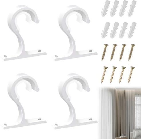 4 Pièces Supports de Tringle à Rideau, Crochets de Draperie de 25 à 28 mm, Support de Tringle de Fixation Robuste en Alliage D'Aluminium avec Vis pour Rideau et Armoire (Blanc et 2 paires)
