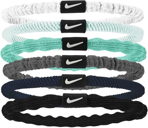 Nike Flex Hair Tie hårband för kvinnor, set om 6 delar av polyester och spandex, färg: vit/glacier blå/vit, storlek: En storlek, N.100.9194.113.OS