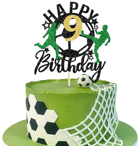 1 Pack Happy 9th Birthday Fußball Tortendeko Sport Kuchen Deko für Fußball-Thema Kinder 9. Geburtstag Party-Kuchen Dekorationen