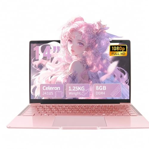 LONGEVINCE Ordinateur Portable 14 Pouces, 8 Go DDR4, PC Portable Celeron J4105, Ultrabook, IPS 1920 x 1080, avec Protection de Clavier AZERTY en français(Or Rose, 8GB+512G SSD)