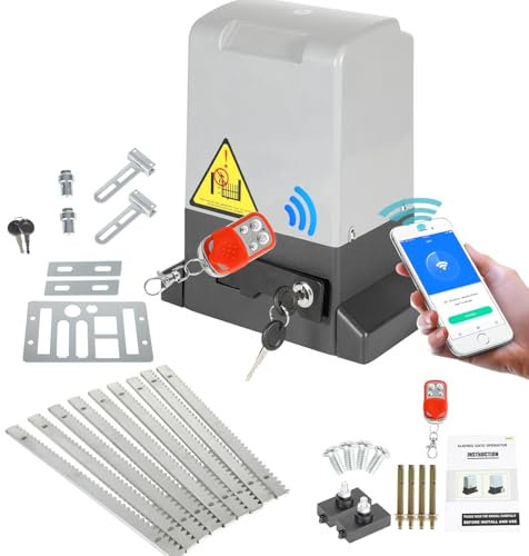 Ollewiellan Set di azionamento scorrevole fino a 800 kg o 12 m, Smart WiFi, porta scorrevole da cortile da 370 W, azionamento per porta del garage con 2 telecomando, funzione di chiusura automatica