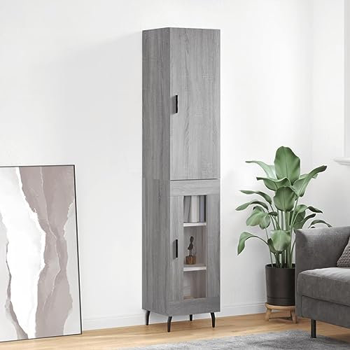 MOBCANT Highboard, Arbeitsplatte Kleiderschrank Küchenbuffet Kabinettmöbel Geeignet für Korridor Wohnbereich Schlafzimmer Foyer Grau Sonoma 34,5x34x180 cm Holzwerkstoff