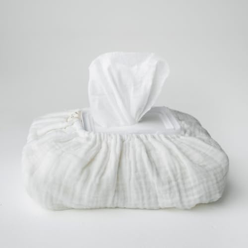 Baby Wipes Cover – Universal Size, One Size Fits All Wipes Packages | Muslin Cotton Tissue Cover for Nursery, Diaper Bag & Changing Table, Station | Gingham & Neutral Patterns (Cream)