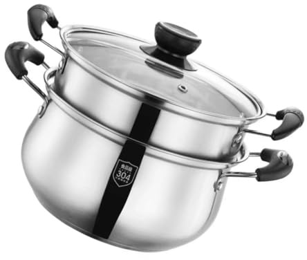 VALICLUD Olla Vaporera De Cocina De Acero Inoxidable 20 Cm Doble Nivel Tapa Doble Mango Para Cocinar Al Vapor y Sopas Uso Doméstico Set Completo