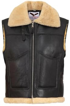 Eagle Vogue Men’s Black Shearling Leather Vest | Genuine Sheepskin Aviator Style Vest | Warm Winter Leather Jacket for Men - Black - XXLarge Size