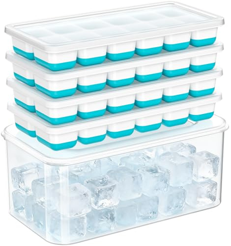 Ice Cube Tray with Lid & Bin - 4 Pack Small Stackable Silicone Trays