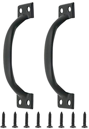 Jiozermi 2 Pcs 4 Rustic Gate Handle, Iron Hardware Handle Pull with Screw, Vintage Farmhouse Cabinet Handles, Retro Drawer Pulls for Outdoor, Garage & Drawer, Black