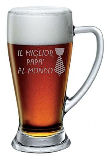 Colorfamily Boccale da Birra con incisione Papà - il miglior papà al mondo - evento - festa del papà - bicchiere in vetro chiaro, capienza 38 cl
