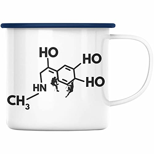 Trendation - Klettern Bergsteigen Geschenk Emaille Tasse Boulder Geschenkidee Berge Dopmain Grafik (Blau)