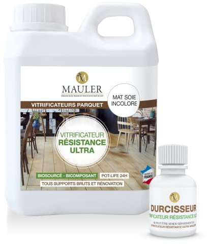 Mauler - Vitrificateur professionnel trafic intense biosourcée bi composant 1L Mat incolore, anti-rayure, tache, usure - parquet bois, sol stratifié, liège (Booster inclut)