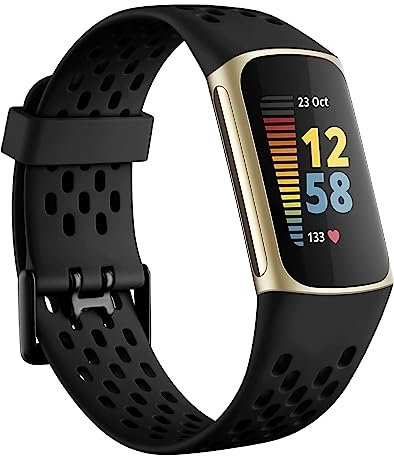 Getino Compatible with Fitbit Charge 5 Bands/Charge 6 Bands for Women Men, Soft Breathable Replacement Sport Strap Adjustable Wristbands for Fitbit Charge 5/ Charge 6 Advanced Fitness Tracker, Black