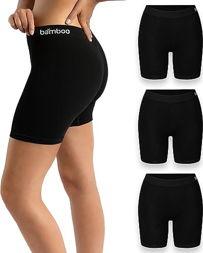mehrstrumpf Damen Boxershorts Lang Radlerhose Nahtlos – Unter Kleider Rock AntiScheuern – aus Seidenweicher Bambusfaser – Atmungsaktiver als Baumwolle – Eco Freundliches Material (3 Pack) Schwarz M