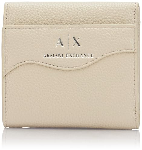 Armani Exchange Women's Essential, Wave, Silver Printed Logo Bi-Fold Wallet, Pisco