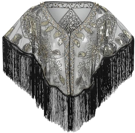 EORUBE 1920s Stola Damen Pailletten Umschlagtücher für Abendkleid | Retro Stola Frauen Gatsby Party Schal Fasching Kostüm Accessoires Flapper Abdeckung