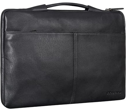 STILORD Kit 15,6 tum Laptopväska i läder för arbete, resor, affärer, smal laptopfodral i äkta läder, läcker laptopväska Farbe:Svart