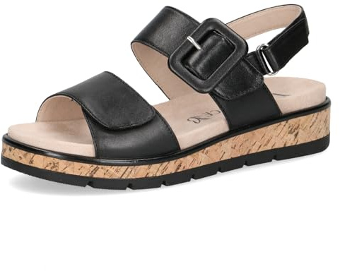 CAPRICE Sandali bassi da donna in pelle con plateau, Nero (Black Nappa), 36 EU