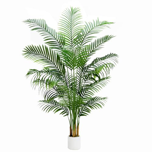 FSOHOI Künstliche Pflanzen 180cm, Kunstpflanze Palme Groß im Weiß Topf | Kunstpalme mit 18 Blätter | Kunstpflanzen wie echt für Zimmer Wohnzimmer Schlafzimmer Büro Balkon Innen Dekoration