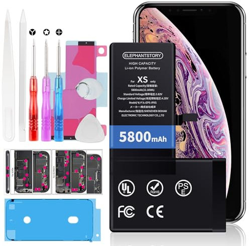ElephantStory Akku für iPhone XS 5800 mAh Hohe Kapazität 0 Zyklen Interner Akku für Modell A1920 A2097 A2098 A2100 mit Komplettem Reparaturwerkzeug und Installationshandbuch