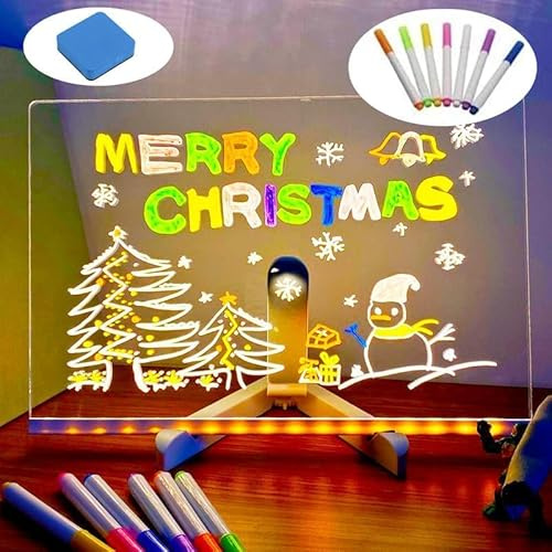 Pizarra de notas LED con bolígrafo de 7 colores, pizarra mágica de acrílico brillante con luz, tablero de dibujo y escritura LED, pizarra de borrado en seco con soporte para oficina, escuela, hogar