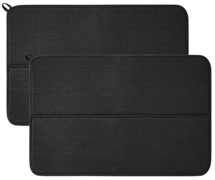 YILANJIN 2 Pezzi Tappetino Scolapiatti, Tappetino Scolapiatti in Microfibra, Rresistente al Calore, Super Assorbente Scolapiatti da Lavello, Tappetino Assorbente per Piatti, Tazze 40x45CM (Nero)