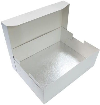 ACACIA 16 x 12 White Cake Box & Board Combo | 13mm Thick Silver Sturdy Drum with Matching Box | Rectangular Cake Transport, 406 x 304mm Long, Single Pack
