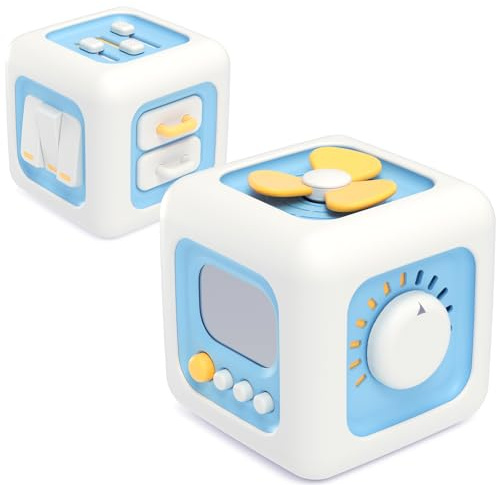 Loyzico 6 in 1 Montessori Spielzeug ab 1 Jahr, Baby Spielzeug von 1–3, Motorikwürfel Motorikspielzeug, Baby Geschenk ab 12 18 Monate Junge und Mädchen-Blau