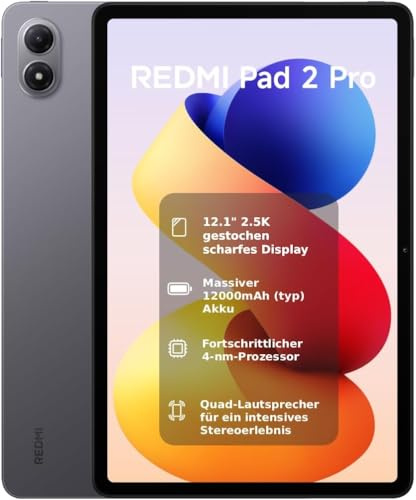 XIAOMI REDMI Pad 2 Pro, 8 + 256 GB, 12,1 2,5 K 120 Hz, batteria gigante da 12.000 mAh (tipo), processore 4 nm, connettività continua, grigio grafite, WiFi