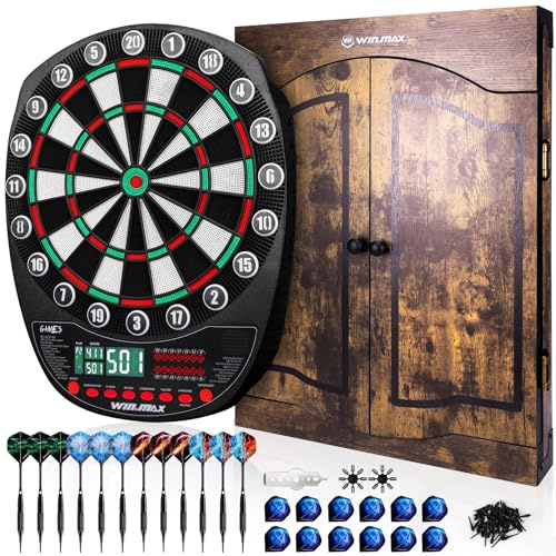 WIN.MAX Elektronisk darttavla med mjuk spets darttavla set LED-skärmar 3 språk med dörr