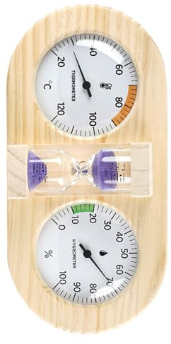 ibasenice Temporizador de Arena 15 Minutos con Termómetro E Higrómetro para Sauna Medidor de Temperatura y Humedad Resistente al Calor Accesorio para Sala de Vapor y SPA Interior Púrpura