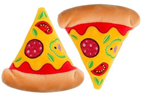 Tressify 2 st hundleksaksset med pizzaform, interaktiv leksak i plysch med ljud, mjukt nylonmaterial för små och medelstora hundar, nyckfull design av pizzaskärp