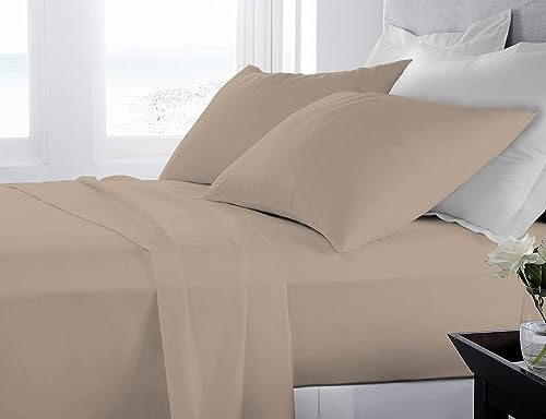 Banzaii Completo Lenzuola Matrimoniale 100% Puro Cotone Alta qualità Made in Italy (per materassi 160/170 cm, altezza fino a 30 cm) Beige
