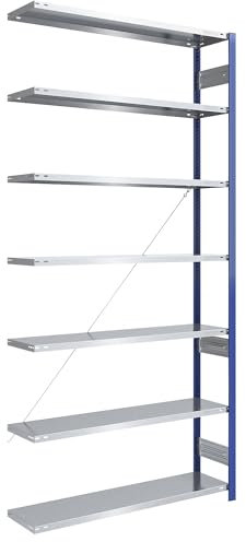 eurokraft | Steckregal | Bauart leicht | einseitig | HxBxT 3000 x 1300 x 400 mm | blau/verzinkt | Anbauregal