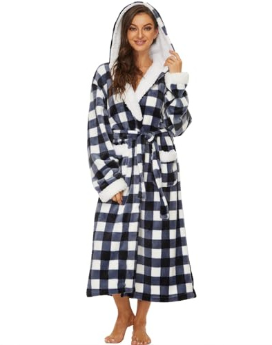 ccko Plush Robes For Women, Fleece Fuzzy Womens Robe,Soft Warm Women's Bathrobe with Hood for Bath Spa Shower House
