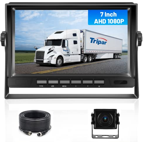 Hikity Kit de Cámara de Marcha Atrás AHD y Monitor LCD de 7 '' Cámara de Visión Trasera con 1080P IP69 Ayuda de Estacionamiento de Visión Nocturna IR con Cable de 15 m para Automóvil, Camión, RV, etc