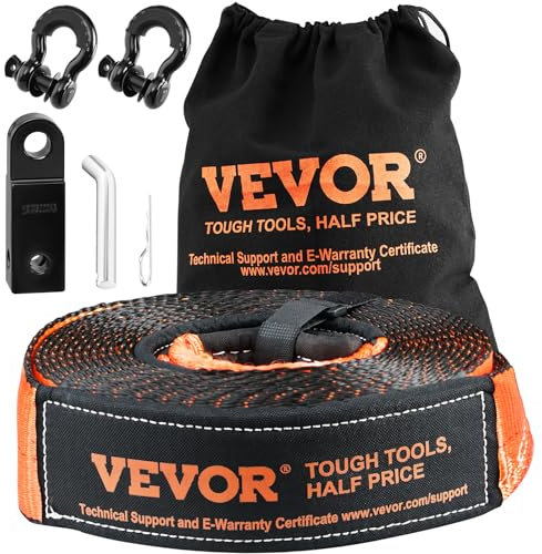 VEVOR Abschleppseil, 7,6 x 914,4 cm, Abschleppgurt mit 13.608 kg Abschleppgurt, 20.000 kg D-Ring-Schäkeln, Schäkelempfänger und Aufbewahrungstasche, für ATVs, Jeeps, Geländefahrzeuge, LKWs