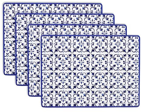 KAF Home Cork Placemats 16 x 12-Inch Set of 4 Chateau (Blue Mediterranean Tile)