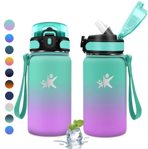 KollyKolla Trinkflasche Edelstahl 500ml, Isolierflasche mit Strohhalm, BPA-Frei, Kohlensäure Geeignet, Einhandöffnung, Vakuum Thermosflasche, Wasserflasche für Kinder, Sprudel, Camping, Picknick