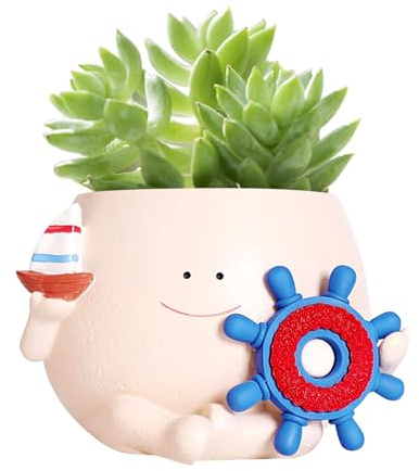 Befeixue Maceta Decorativa,Contenedor para Flores de Resina - Maceta Barco Moderna con Agujero de Drenaje para Interior y Exterior, Plantas Suculentas, Cactus y Bonsái