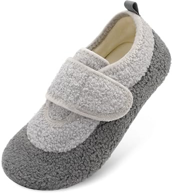 JOINFREE Womens Mens House Slippers Wide Fit Fleece Lined Soft Indoor House Slipper Socks Non-Slip Thin Rubber Sole Barefoot Slip-on Winter Shoes Adjustable for Home Bedroom Travel DLGrey Size 7-7.5