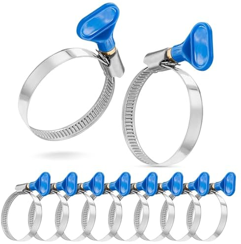 SHYSBV Set di 10 fascette stringitubo in acciaio inox con dado ad ala (32 – 50 mm) – qualità W2, per acqua, giardino, gas e tubi per piscina (blu)