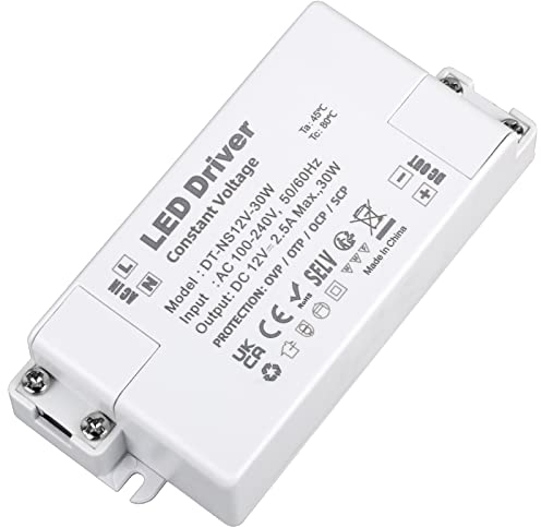 VARICART Alimentatore 12V 30W, Trasformatore AC 110/220V a DC 12V 2.5A, Tensione Costante Driver Convertitore, Bassa Tensione Interruttore Trasformatori, per Illuminazione Lampada e Striscia LED