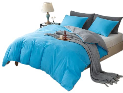 Damier Bettwäsche 200×220cm Blau Grau Wendebettwäsche Set 3 Teilig Microfaser Doppelbett Bettbezug mit Verdecktem Reißverschluss und 2 Kissenbezüge 80 × 80 cm