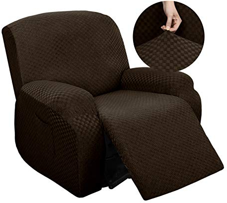 Highdi Stretchhusse für Relaxsessel Komplett Sesselschoner, Stretch Relaxsessel Bezüge 1 Stück - Karierter Jacquard Elastisch Sesselbezug für Fernsehsessel Liege Sessel (Braun)