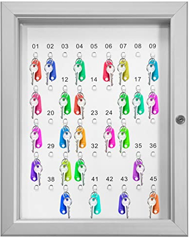 Danieli - Bacheca Portachiavi da Parete in Acciaio Laccato con Ganci Chiavi Numerati da 45, 90, 120, 150, 180 posti. Cornice in Alluminio, Anta a Libro, Chiavi Incluse (45 posti)