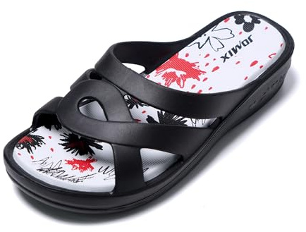 JOMIX Claquettes Femme Tongs Sandales Compensées Chaussons d'Été Confortables pour Maison Piscine Plage (Noir, 39)