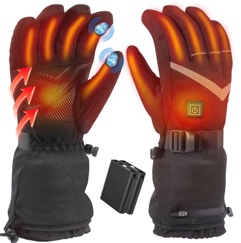 tantu Beheizbare Handschuhe Herren Damen,Beheizte Handschuhe mit 7.4V/2×5000mAh Wiederaufladbare Akkus, 4 Heizstufen Wählen Handschuhe mit Heizung Skifahren Camping Wandern Motorradhandschuhe
