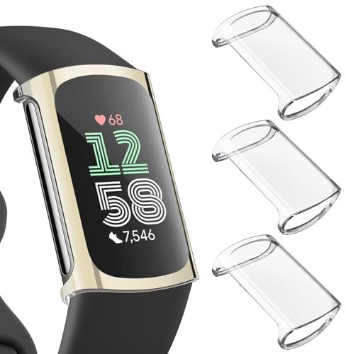 AK 3 Pack Screen Protector - Compatible with Fitbit Charge 6/5, TPU Plated Full-Cover Scratch-Proof Case (Clear*3)